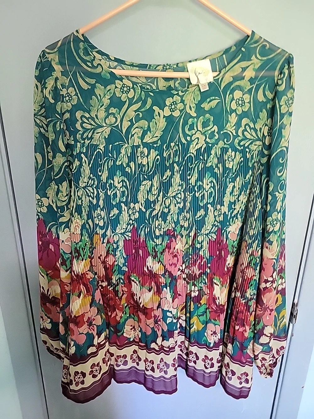 fig and flower Teal Flower Tunic Top Size 2xl - Picture 1 of 9